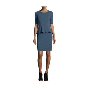 Lafayette 148 New York Blue Peplum Stretch Ponte Knit Dress Sz 16 Career Classic